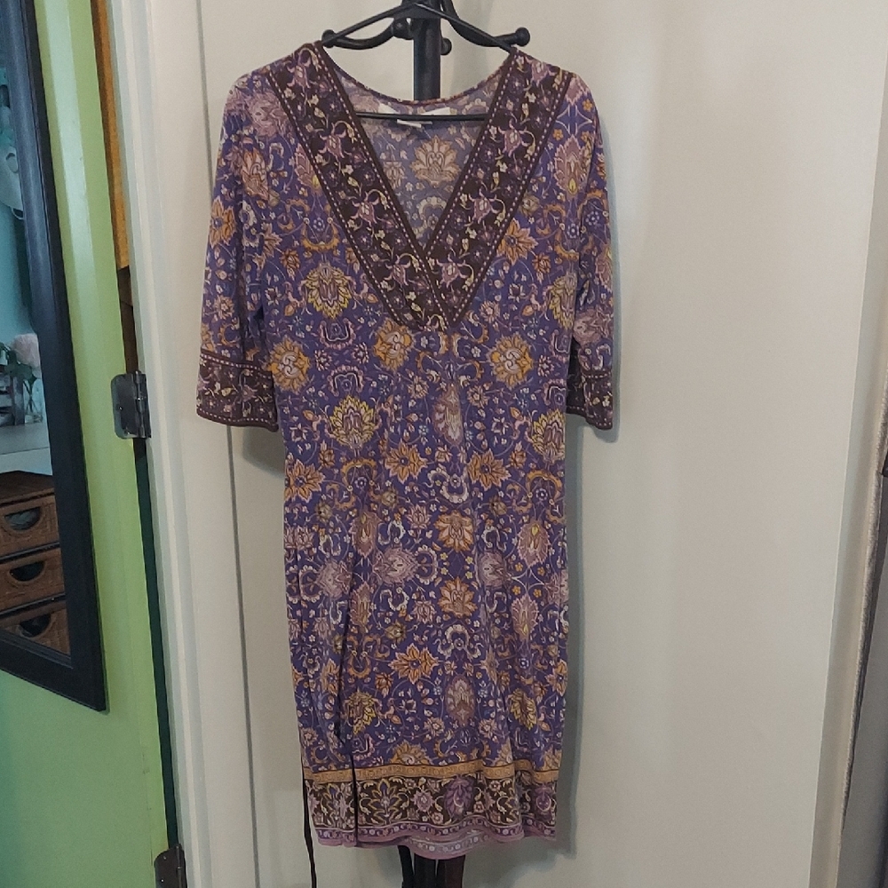 Max Studio Purple and Gold Floral Midi Dress